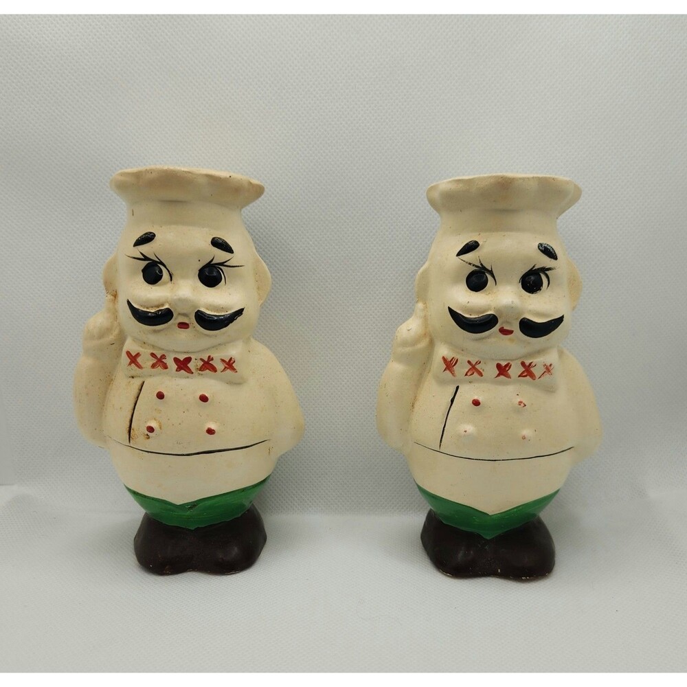 Vintage Italian Chef Oversized Salt And Pepper Shakers w/ Stoppers 5.5 in